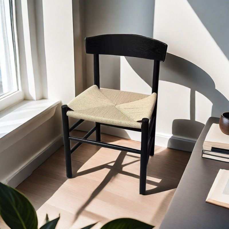 餐椅中古小户型餐厅家用靠背椅椅子日式实木休闲北欧简约复古绳编