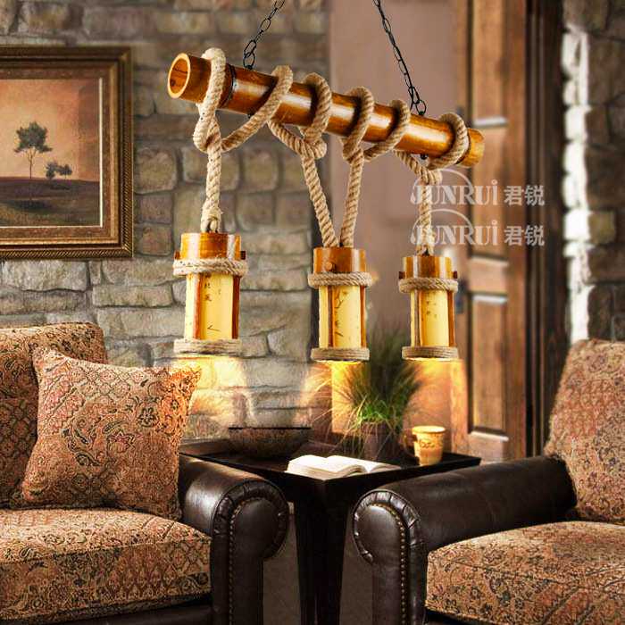个性创意灯美式乡村吊灯餐厅旧酒吧台咖啡厅服装店竹子麻绳吊灯