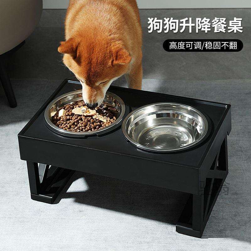 麓f狗碗喂食碗双碗中大型犬防打翻支架碗猫咪饭碗宠物碗狗狗不锈