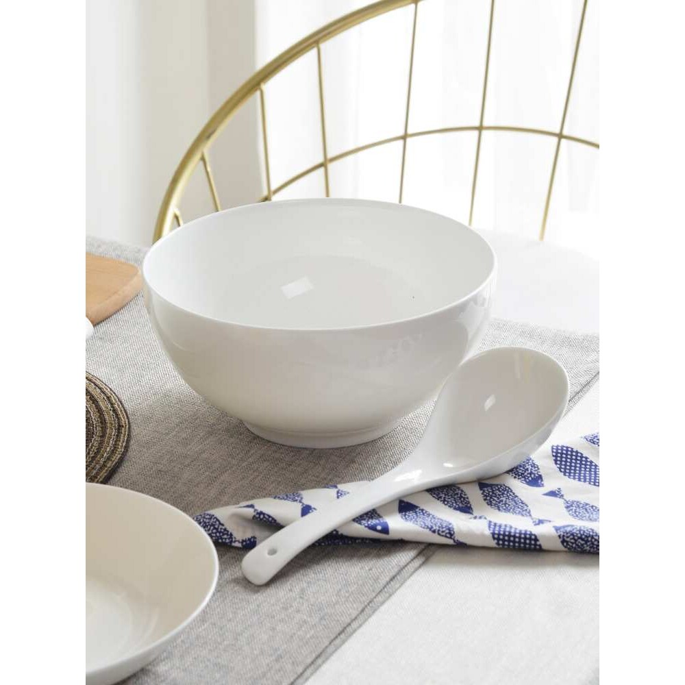 白色骨瓷餐具套装碗盘4人家庭中式盘子碗10人家用纯白餐具微波炉