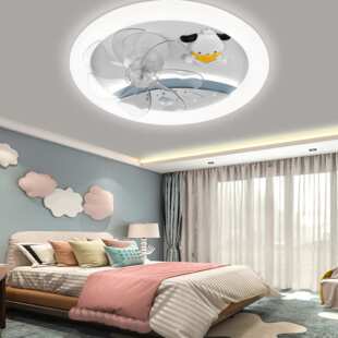 360度摇头风扇灯儿童房吸顶灯女孩时尚创意led卧室温馨三档变光