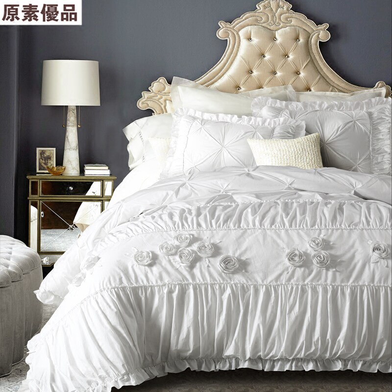 美式纯棉公主四件套全棉绣花4件套欧美风床品白色床上W用品1.8m床