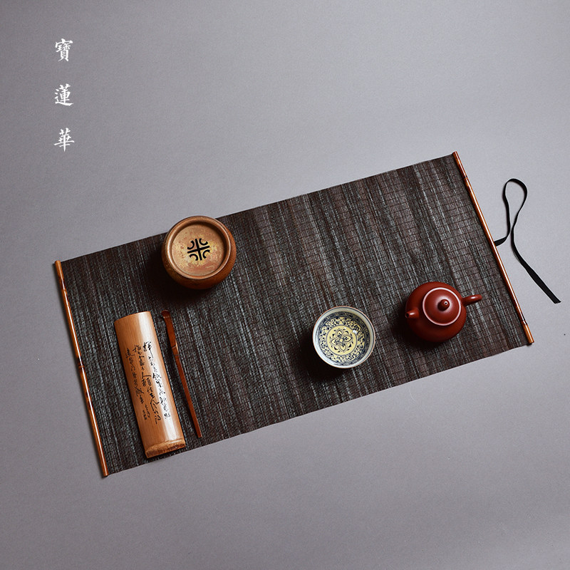 红湘妃竹镶边大漆特细竹丝茶席 茶道席G 生漆竹席桌旗隔热茶垫竹