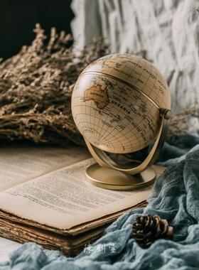 欧式复古做旧万向英文地球仪居家书房摆件橱窗T陈列布景摄影道具