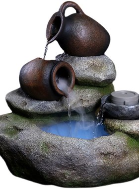 落地流水摆件鱼池循环水池过y滤器仿真假山石头石磨庭院田园水景