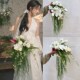 手捧花瀑布垂坠感新娘花束 饰 结婚摄影仿J真花绿白假花家居台面装