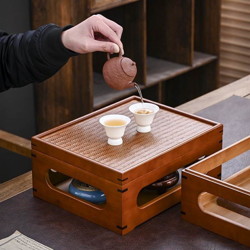 楠竹席面茶具收纳盒多功能百宝箱茶杯H茶罐收纳桌面茶包架小型茶