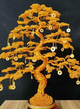 手工铜丝编织发财树车龙铝铁丝摇钱树制作工艺品T串珠店铺孔雀摆
