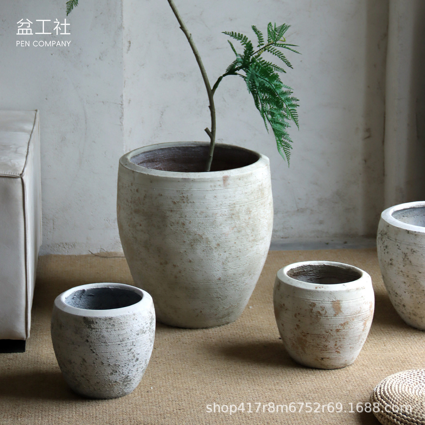 复古高款水泥花盆客厅阳台商场酒店大型绿植花盆