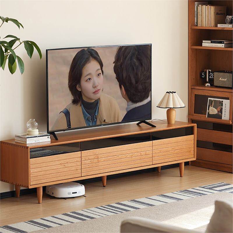 北美樱桃木原木视听柜黑胡桃木全实木多功能储物柜日式收纳电视柜