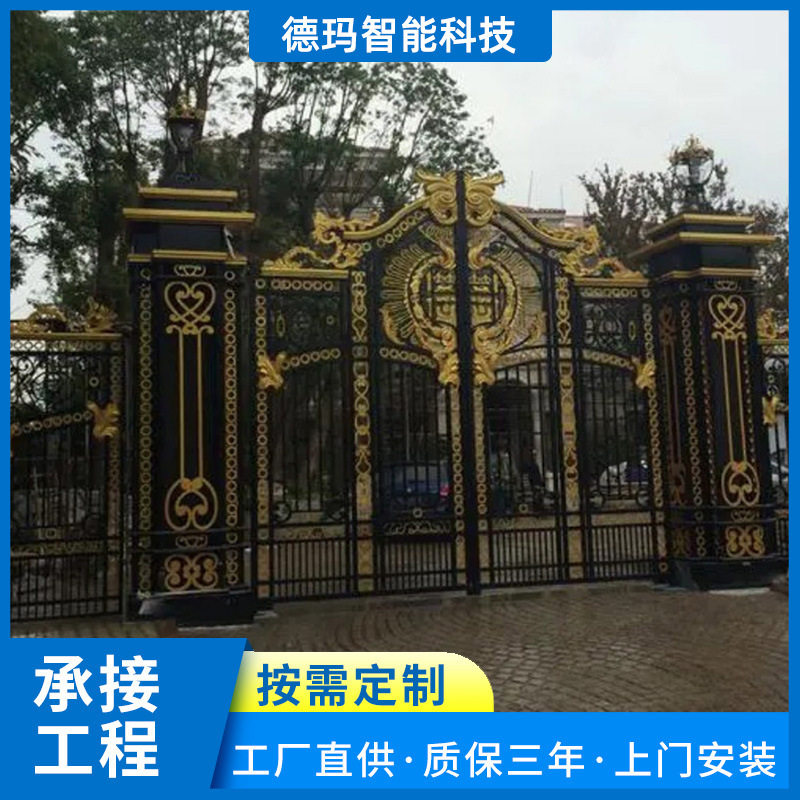 推拉豪华钢质实木镀铜庭院门 电动手动自动围墙农村小区别墅大门