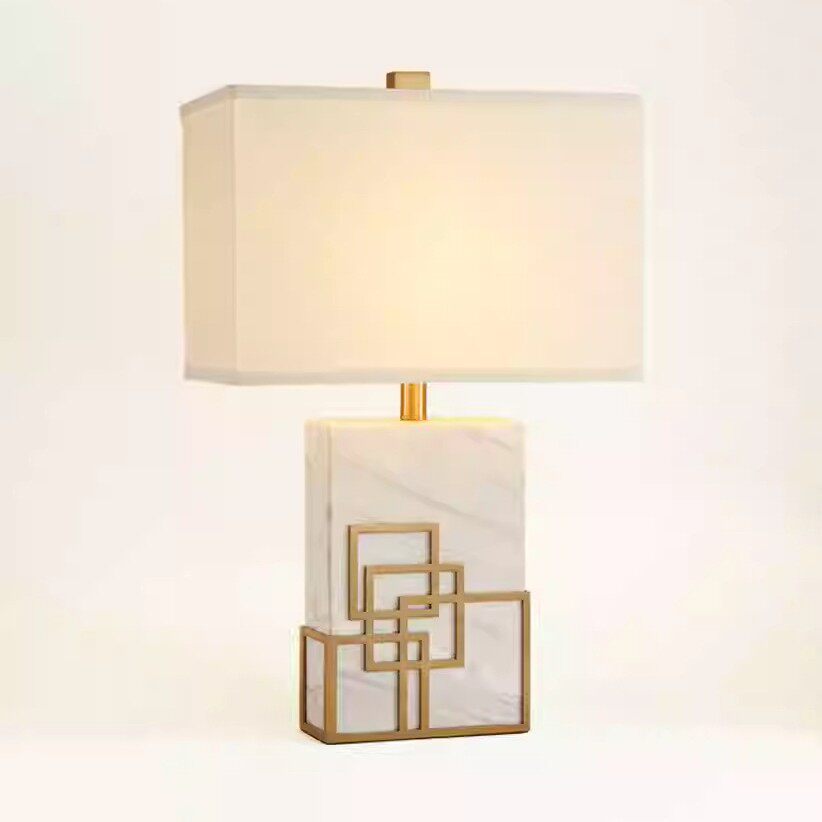 新中式民宿客厅大理石台灯北欧设计师茶室书房卧室床头方形台灯