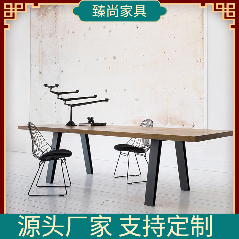 欧式复古工业风办公桌实木会议桌简易餐桌电脑工作台长桌写字书桌