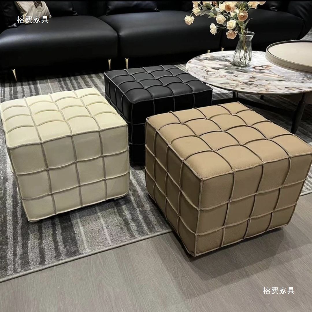 新款魔方凳真皮客厅家用极简衣帽间脚踏魔方凳皮墩子沙发换鞋凳