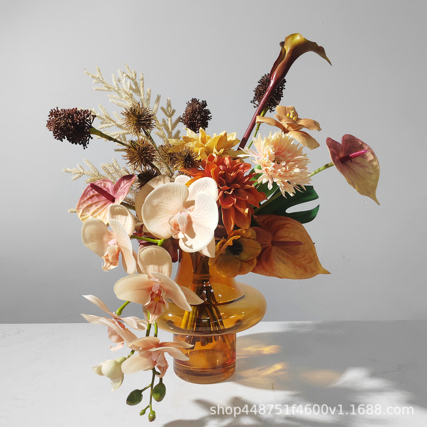 现代仿真花束蝴蝶兰假花高档轻奢花艺摆件客厅餐桌花艺装饰品摆件