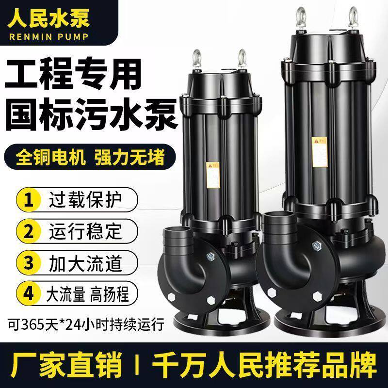 人民国标污水泵潜水排污泵380v三相抽粪泥浆3kw5.5千瓦7.5kw11kw