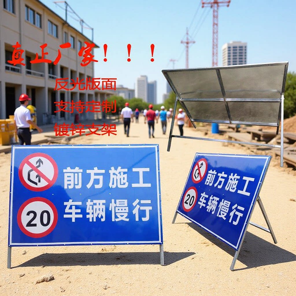 可移动可折叠道路施工改道绕行减速慢行提示架反光安全警示标语