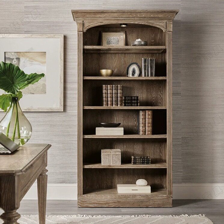 现货美式乡村实木儿童书柜法式拱形书橱复古书架展示柜样板房家具