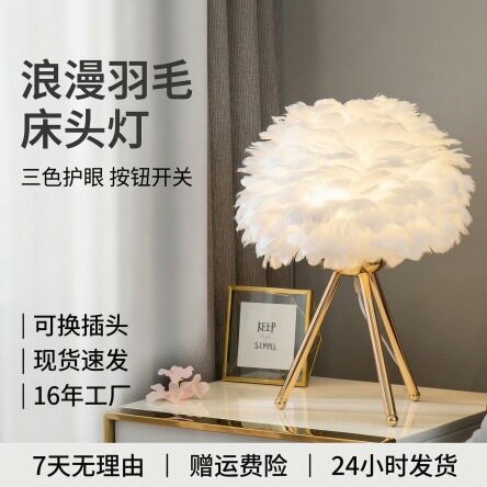 网红北欧ins羽毛床头台灯