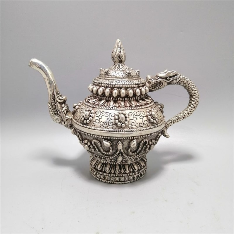速发艺古白铜镀银 古玩收藏 珍珠壶茶壶酒壶 摆件 摆居工仿品家设
