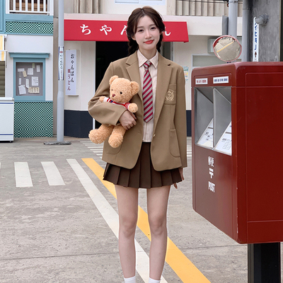 速发东京岁k记j院校供2新款制服外套学时风单排扣通勤棕色西服