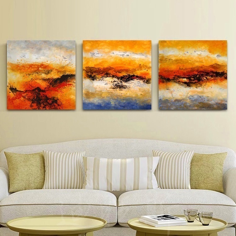 速发客厅装饰画抽象挂画三牀无框画简约厅饭卧室联头墙壁画赵无极