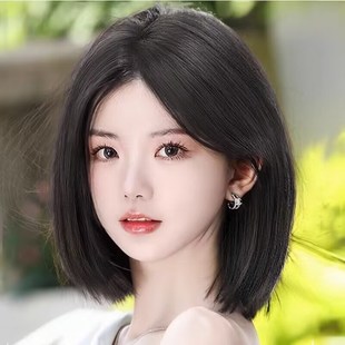 速发假发短发顶头套式仿全真发自然中分一刀切减全波波头整龄假发