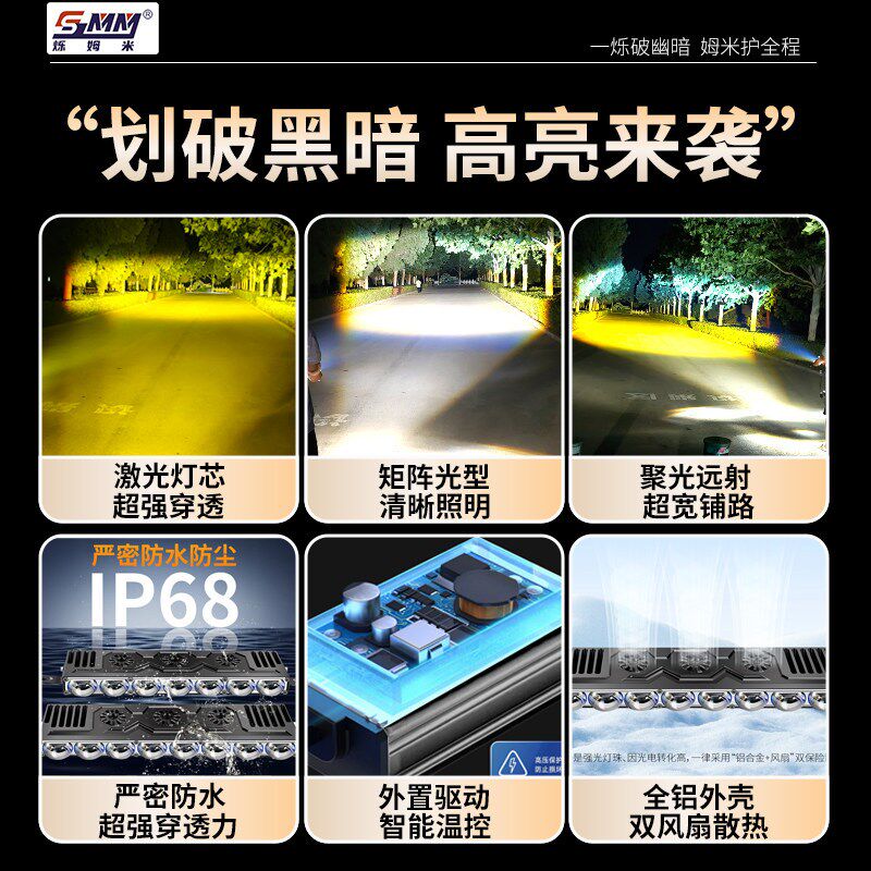 速发超薄射灯12V汽车中网格栅隐藏双光辅助超亮铺路散扇款