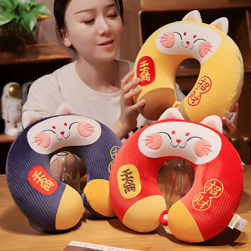 速发日式招财猫记忆棉U型枕旅行飞机脖子靠枕办公室护颈枕车用枕