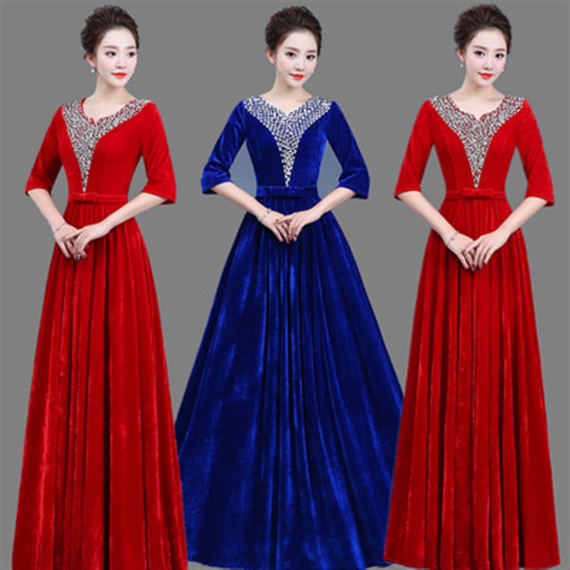 速发大合唱团演出服长人成裙唱台表演服装指挥高贵优雅独舞礼服