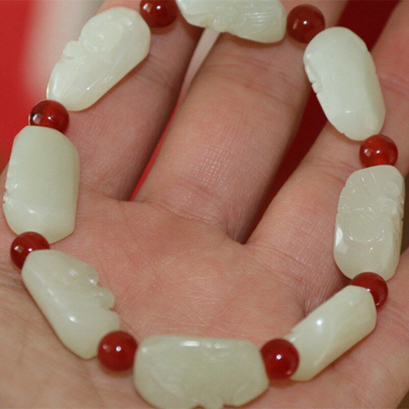 速发和田侣手链十八罗汉手链青白玉和田佛玉白头手串手链男情玉款