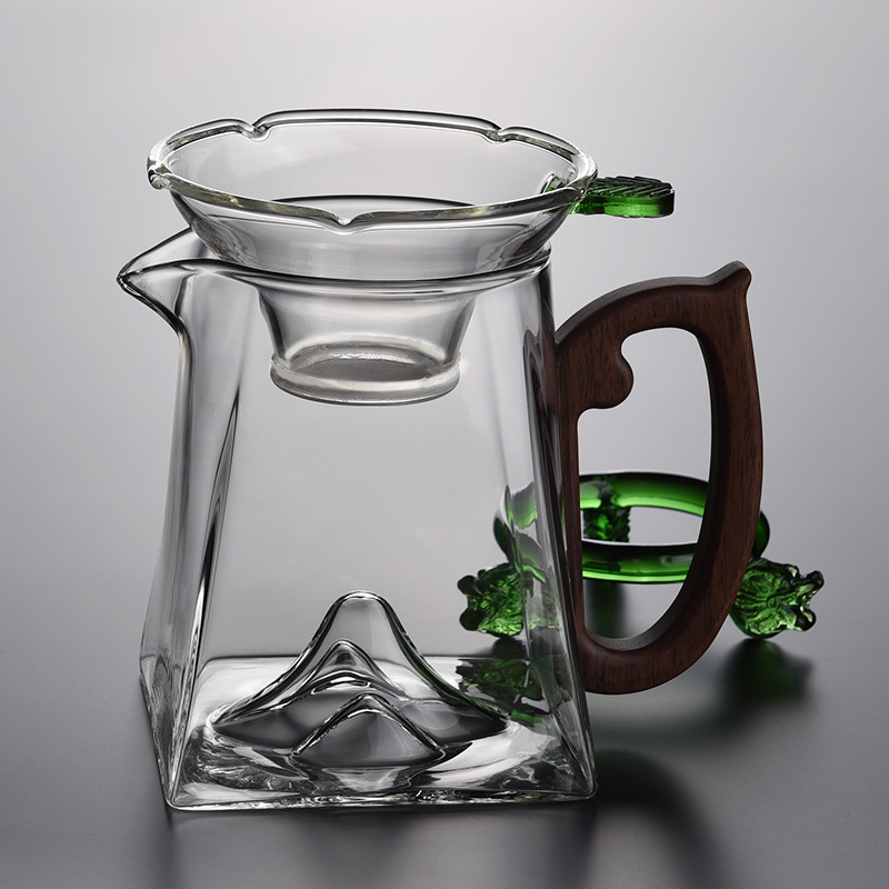 速发加厚木璃公道杯带茶漏一体公杯滤把高端茶海过玻网分茶器公杯