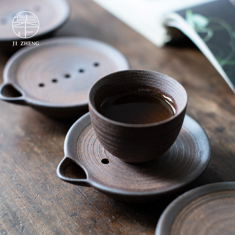 速发集正 粗陶储水杯垫日式复古隔热垫 陶瓷功夫茶杯垫子创意茶道