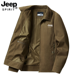 JEEP吉普男士翻领夹克2026春季新款多口袋中年爸爸春装休闲外套男