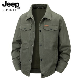 JEEP吉普男士纯棉翻领夹克2026春季新款多口袋中年爸爸工装外套男