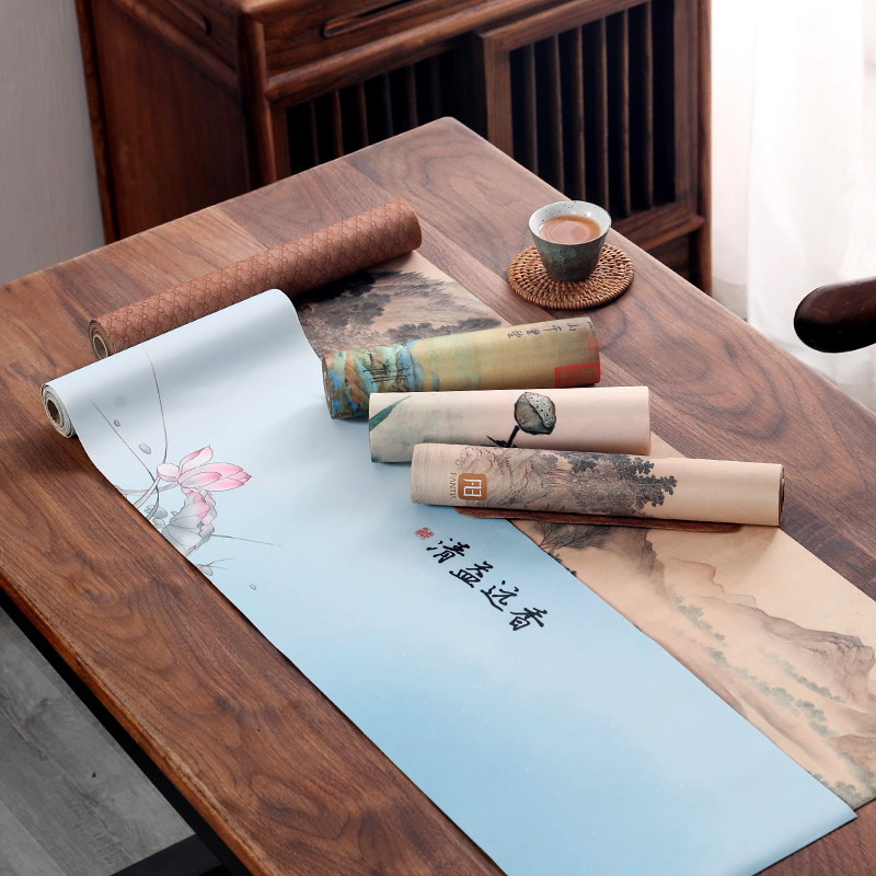 中国风古画防水茶席中式茶桌布茶台桌旗布艺长条茶布桌布茶道配件