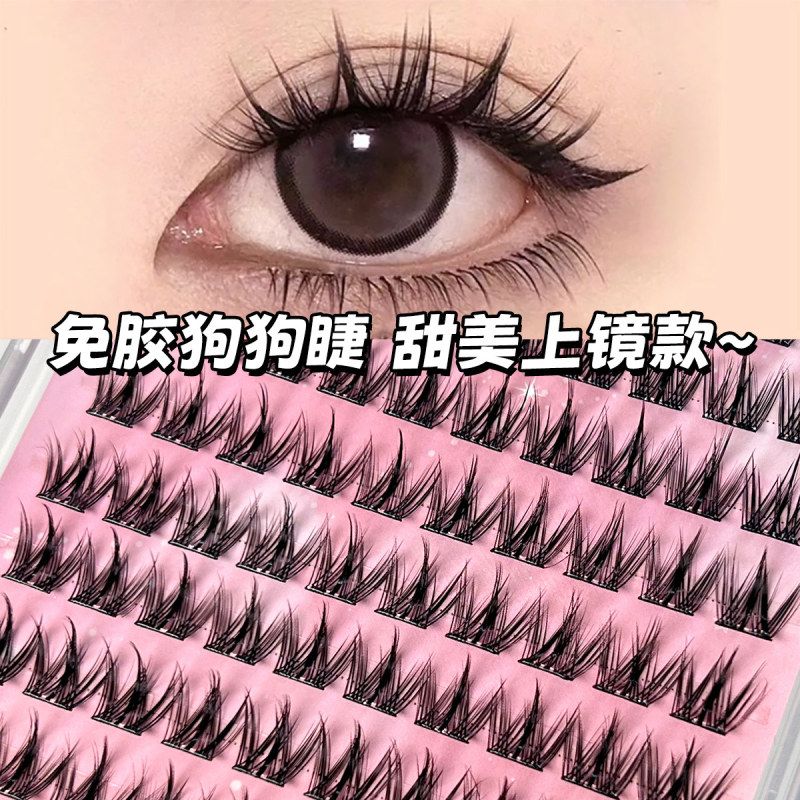 100簇大容量圆眼无辜免胶犬系假睫毛懒人浓密自然漫画仿真分段批