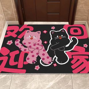 波点猫入户门地垫玄关蹭土丝圈脚垫家用门口地毯出租屋入户门地垫