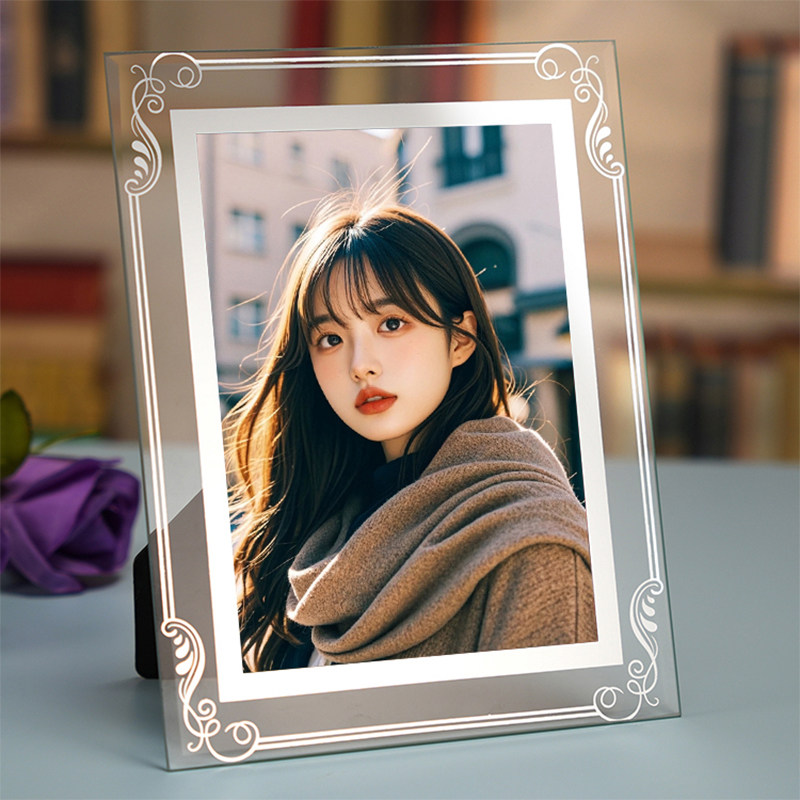 透明水晶玻璃相框加打印照片摆件定制5寸6寸7寸8寸10寸摆台高级感