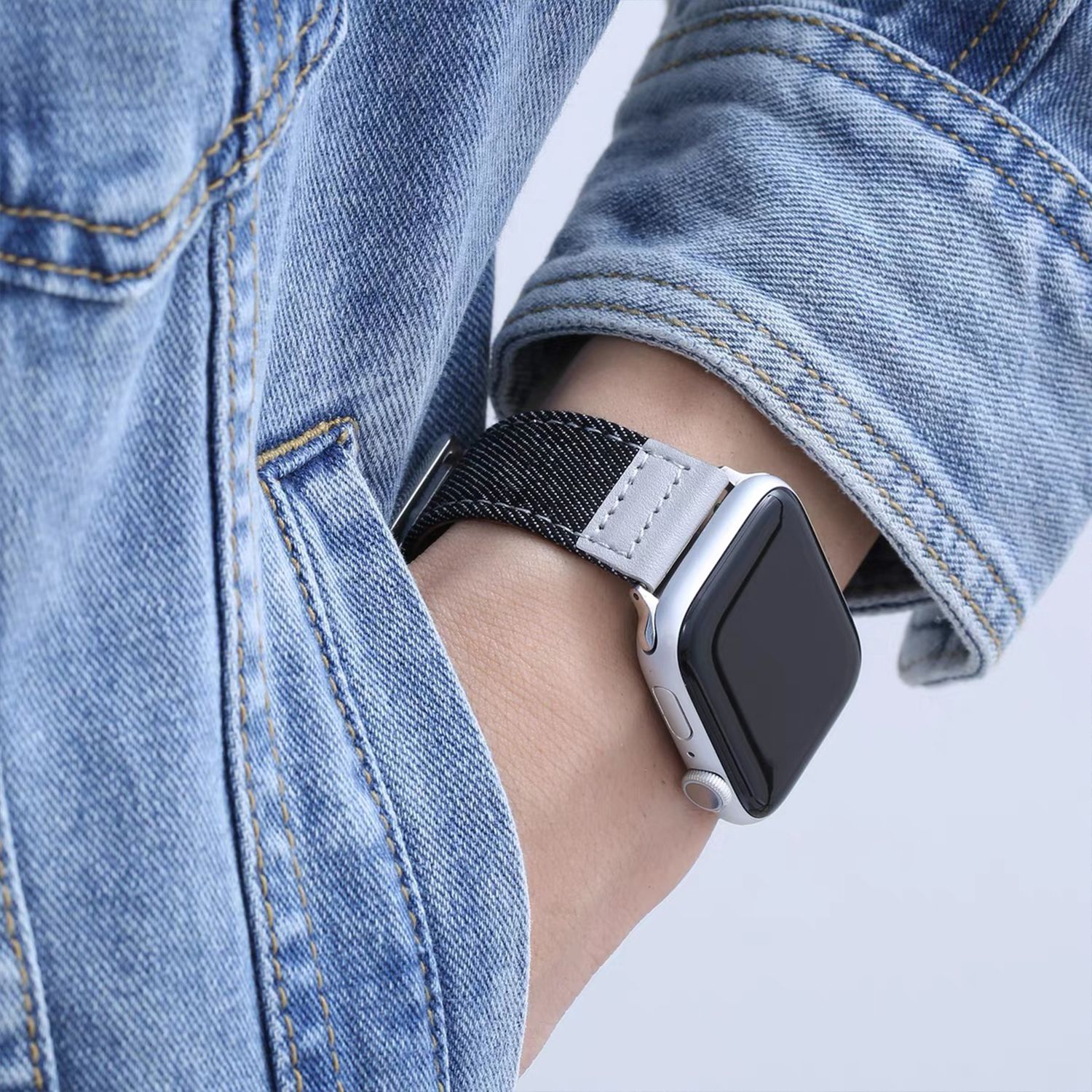 OPPO Watch4Pro智能手表表带适用替换带新款时尚潮流牛仔拼接皮