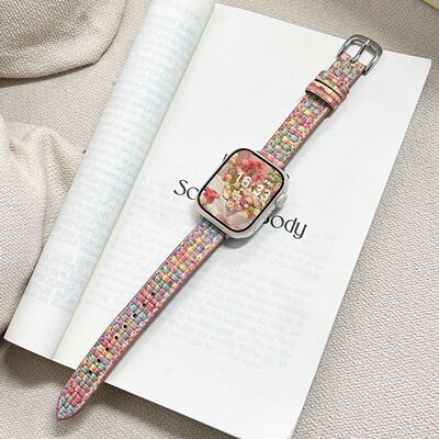 小香风编织oppowatch3/2/X/3pro/4pro手表表带真皮质细男女se适用