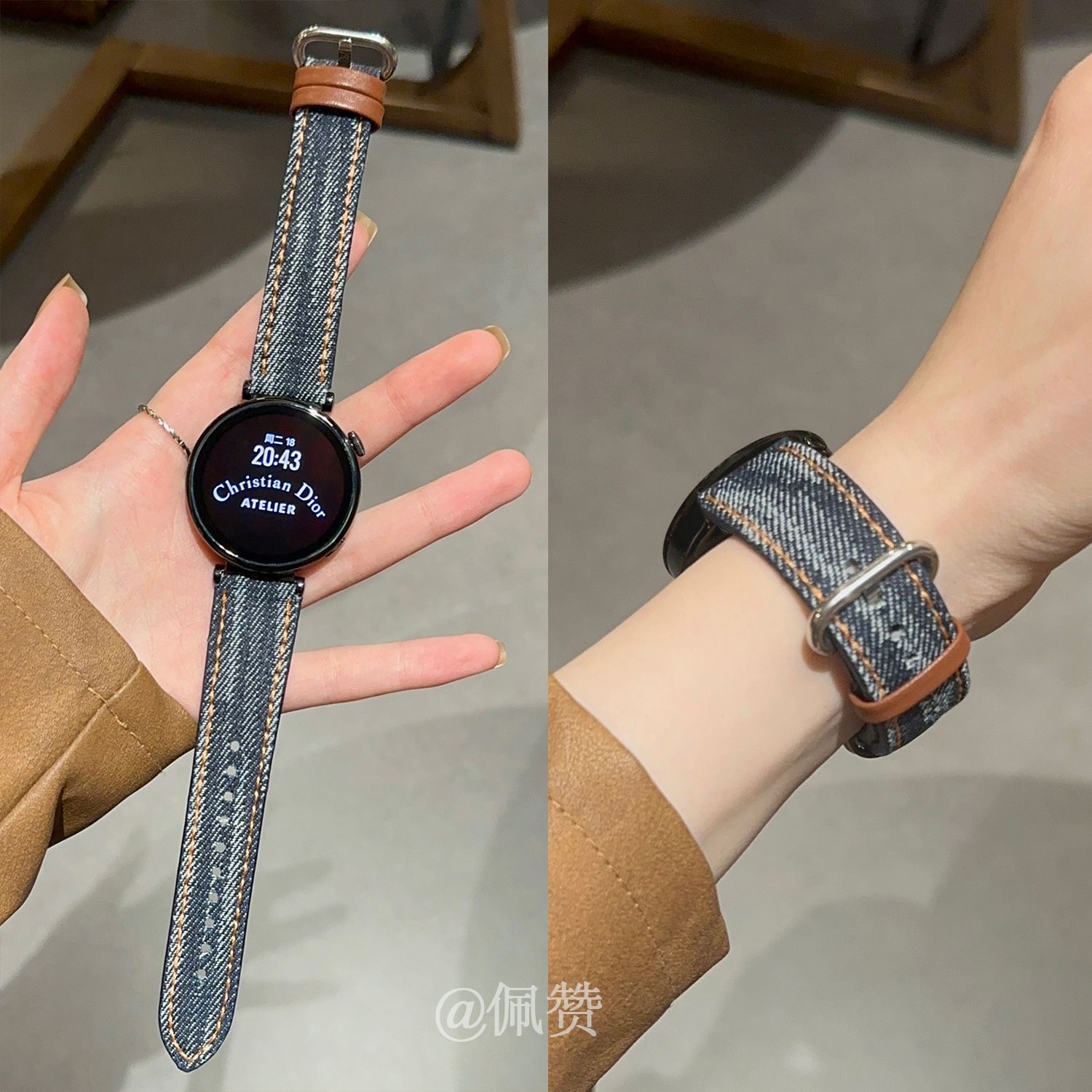 老钱风丹宁GT6新款GT54华为watch5手表表带GT3pro皮质牛仔fit适用