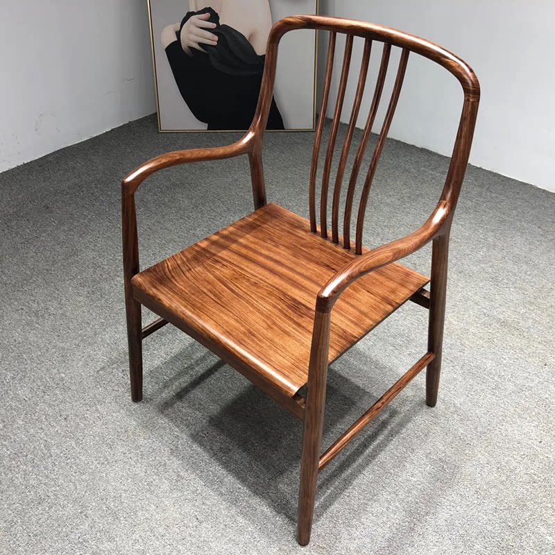 新中式实木茶椅办公室宾客椅凳榫卯整装围椅榆木木复古官帽椅圈椅