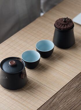 闻说黑砂贤臣快客杯 户外陶瓷一壶两杯便携旅行T功夫茶具套装简