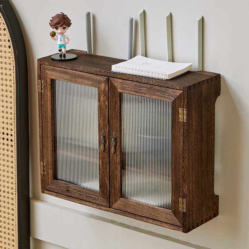 实木路由器收纳盒客厅壁挂置物架多媒体信息箱弱U电箱遮挡集线箱
