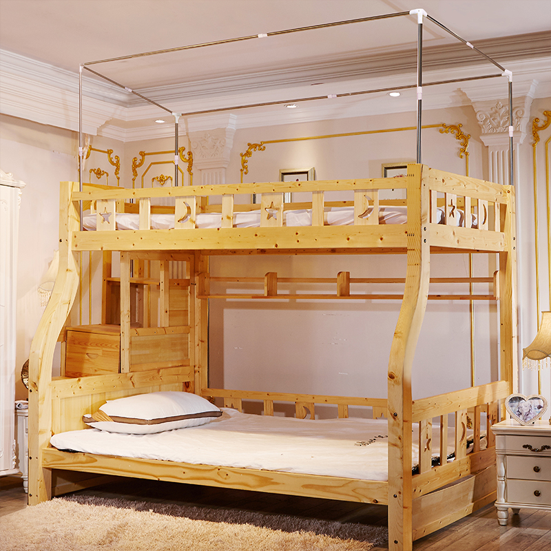 蚊帐子母床上下铺一体式1t.2米1.5米儿童床双层高低床铁架实木床