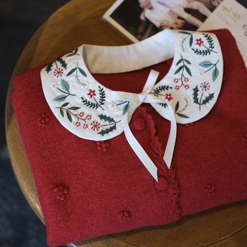 圣诞节礼a物复古森系花朵刺绣毛衣假领亲子装假衣领手工diy材料包