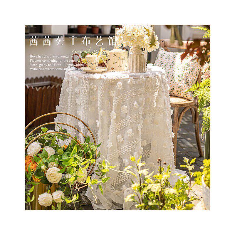 ins法式田园i白色刺绣蕾丝桌布复古长方形台布圆桌盖布茶几餐桌布