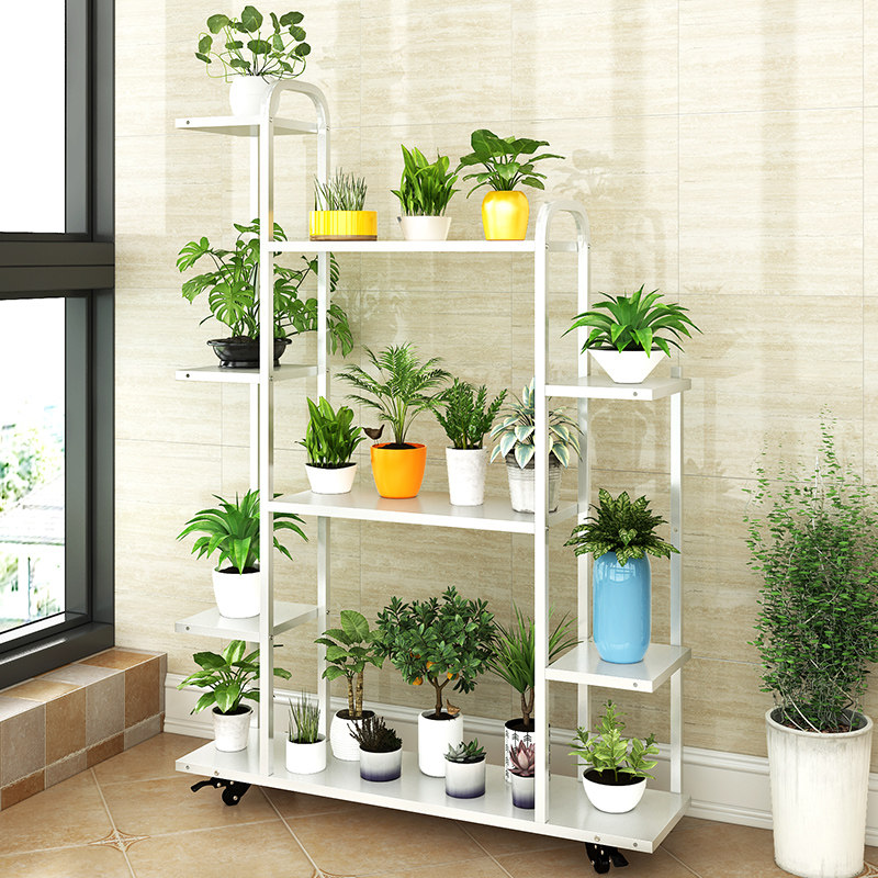 花架子铁艺室f内多层简约阳台置物架客厅落地多肉绿萝带轮子花盆