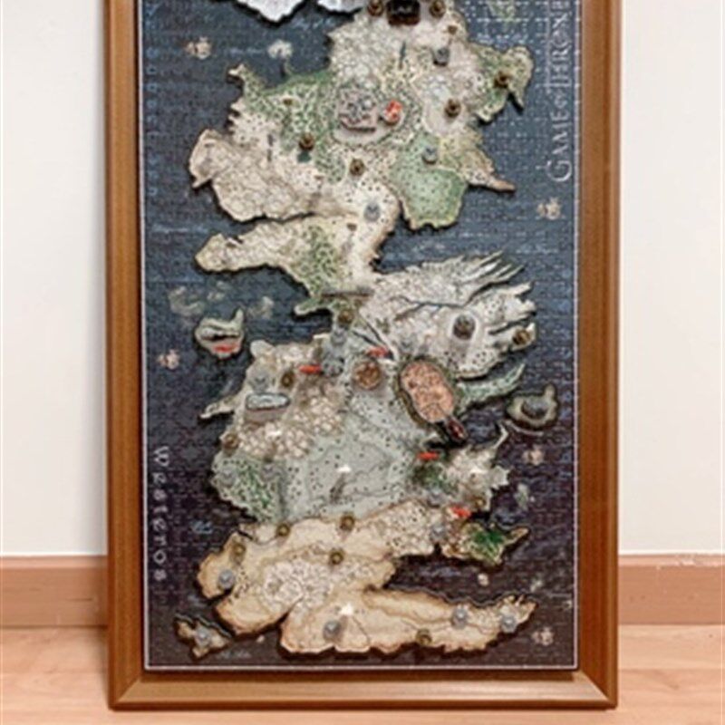 1400片拼图框权利游戏4D拼图冰与火之歌画框实木立体悬.浮拼图相